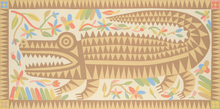 Load image into Gallery viewer, David Wien archival print of the Beast fine art painting, an alligator figure with light brown, earth tones and neutrals surrounded by folk art style flowers for interior design 
