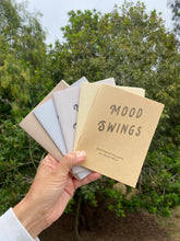 Load image into Gallery viewer, David Wien fine art print zine handmade recycled paper zine of folk art. Photo of a hand holding 5 booklet zines in different colors
