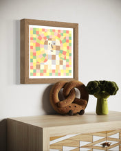 Load image into Gallery viewer, David Wien Mood Painting archival print folk art style in pleasing pastel colors of a face in pixilated squares on a wall in a children&#39;s room or nursery
