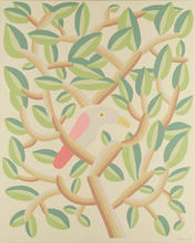 Load image into Gallery viewer, David Wen painting and archival print of a pastel and neutral bird in a tree called Peace tree

