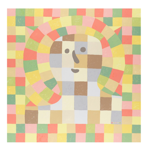 David Wien Mood Painting archival print folk art style in pleasing pastel colors of a face in pixilated squares
