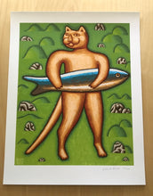 Load image into Gallery viewer, Cat with Fish, Landscape 11 x 14&quot; archival print
